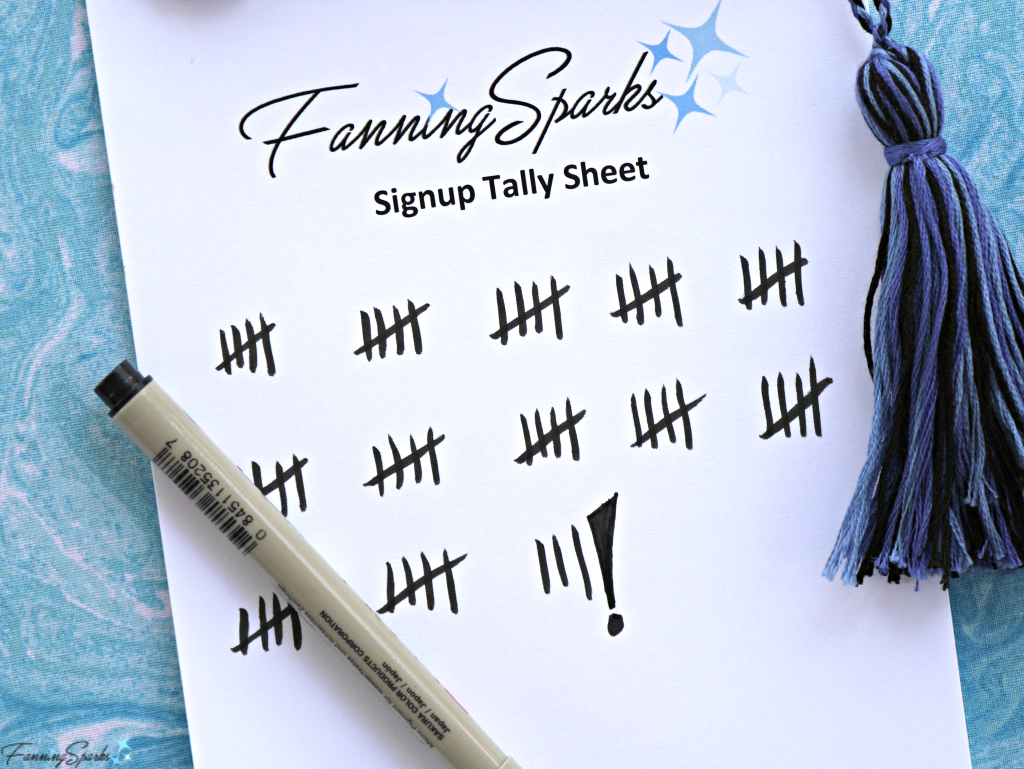 FanningSparks Signup Tally Sheet - I'm Counting You In! @FanningSparks