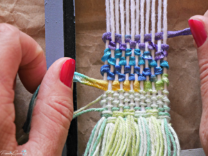 Section of plain weaving with decorative yarn for DIY woven statement necklace. @FanningSparks