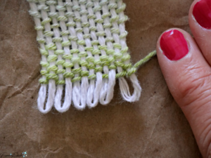 Top loops removed from loom for DIY woven statement necklace. @FanningSparks