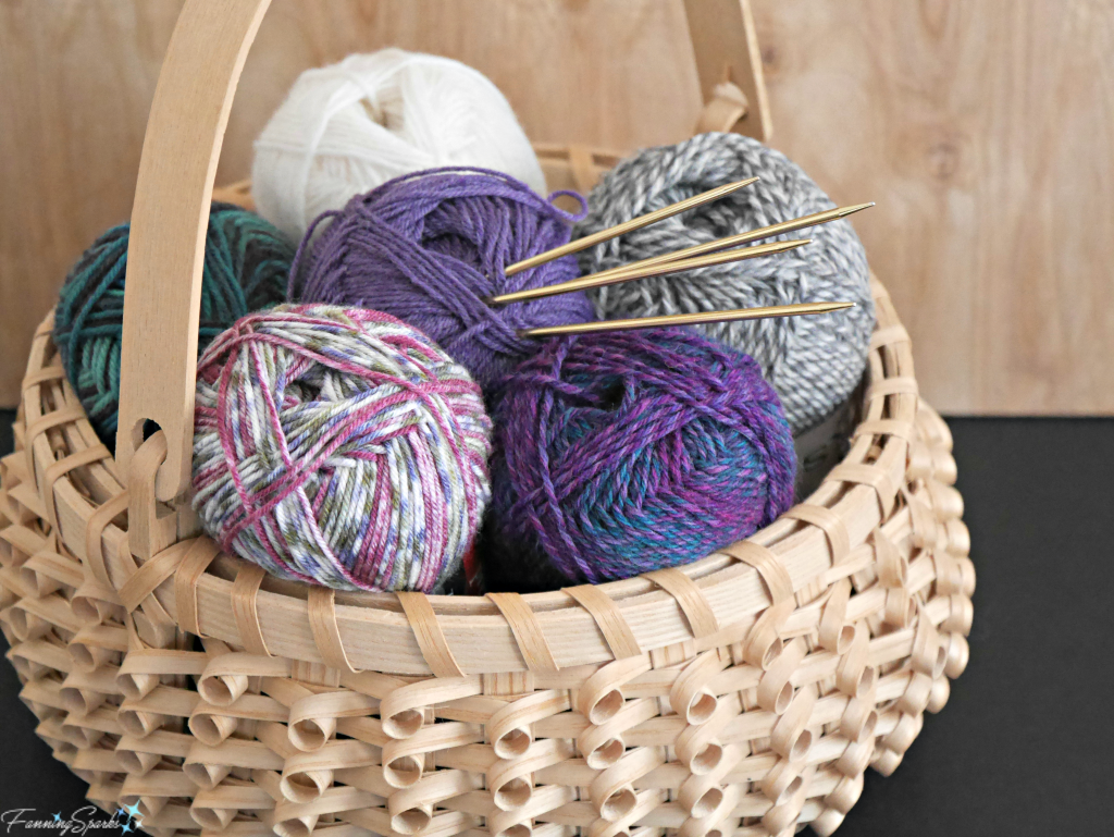 Basket of sock yarn. @FanningSparks