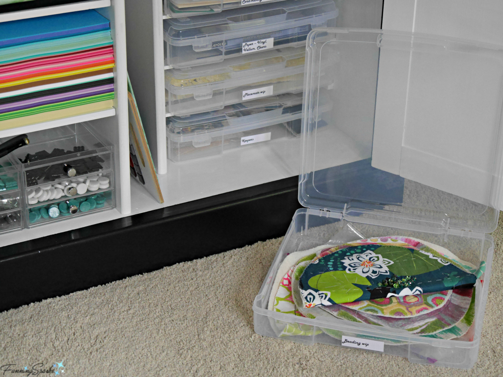 Plastic trays provide easy access to craft supplies and projects. @FanningSparks