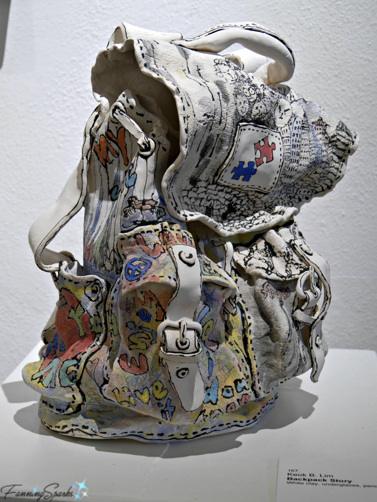 Backpack Story by Keok Lim at OCAF Perspectives Georgia Pottery Invitational 2018. @FanningSparks