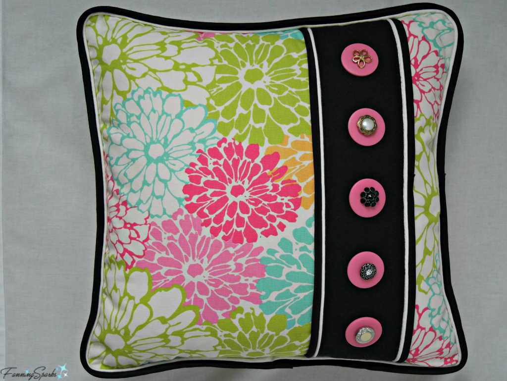 Bespoke Pillow Embellished with Tailored Contrasting Band and Decorative Buttons. @FanningSparks