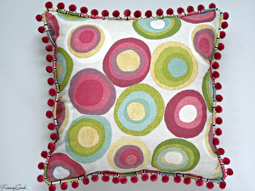 Bespoke Pillow Embellished with Custom Piping and Pompom Trim. @FanningSparks