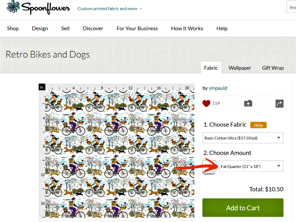 Spoonflower Selecting Fabric and Amount Screenshot @FanningSparks