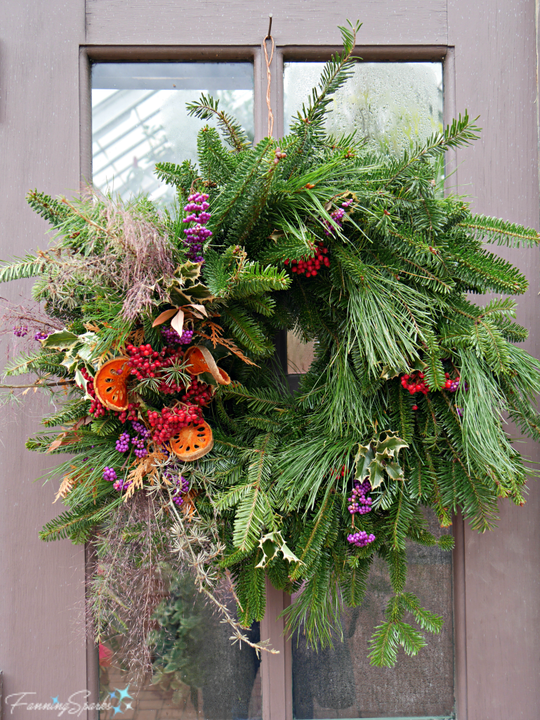 Biltmore Holiday Wreath Featuring Dried Quince and Red Berries. @FanningSparks