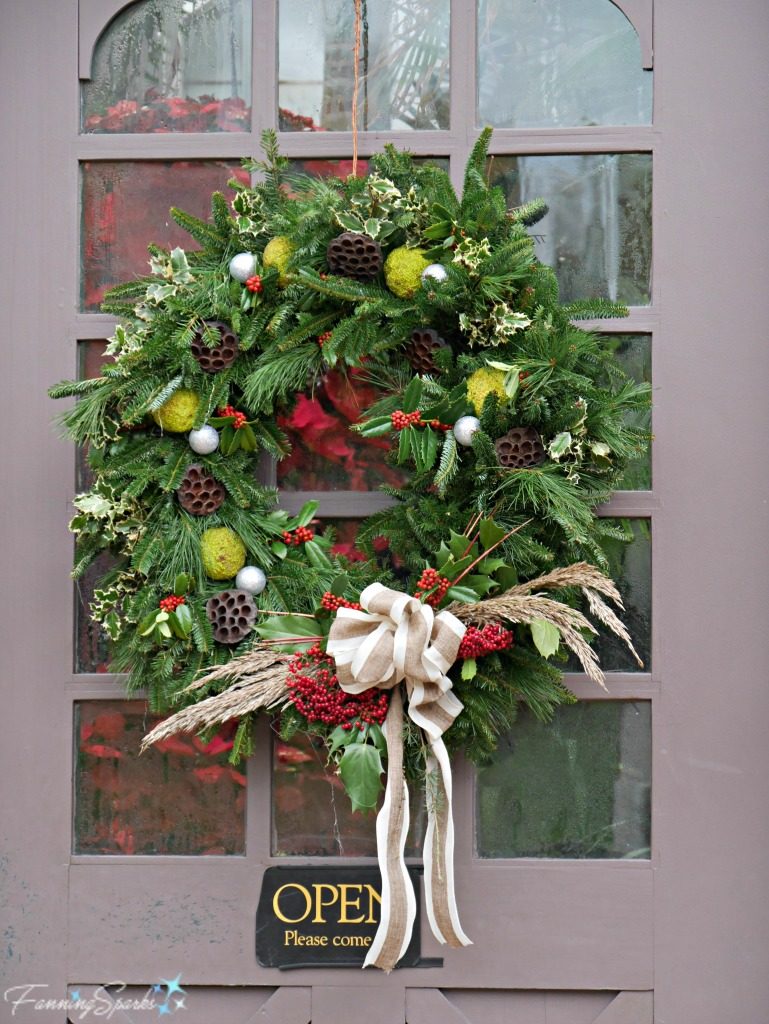 Biltmore Holiday Wreath Featuring Osage Oranges and Red Berries. @FanningSparks