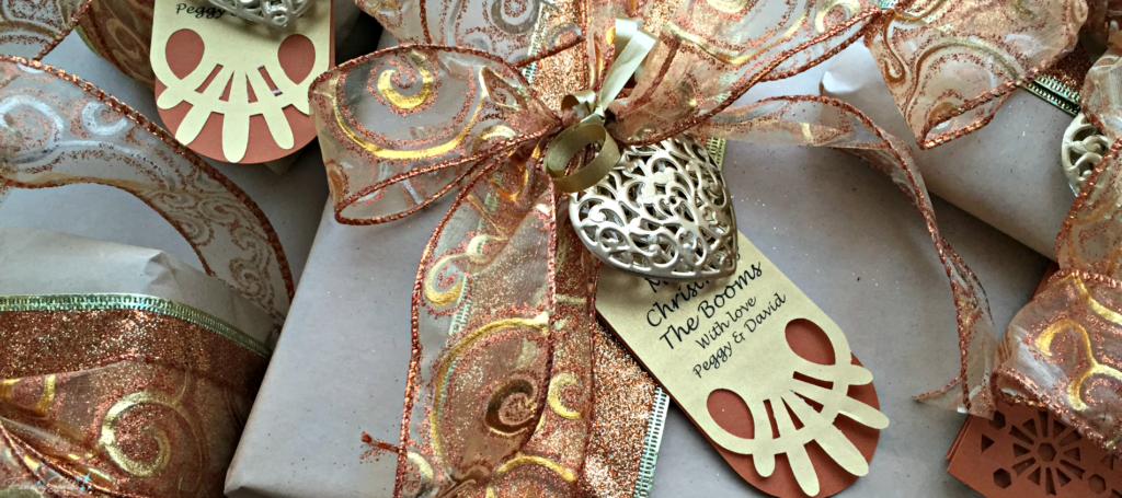 Tips to Jazz Up Your Gift Wrapping - Gold Heart and Copper Ribbons. @FanningSparks