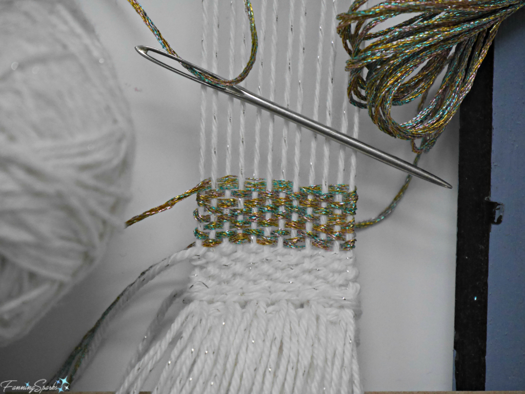 Weaving with Metallic Thread on Woven Statement Necklace. @FanningSparks