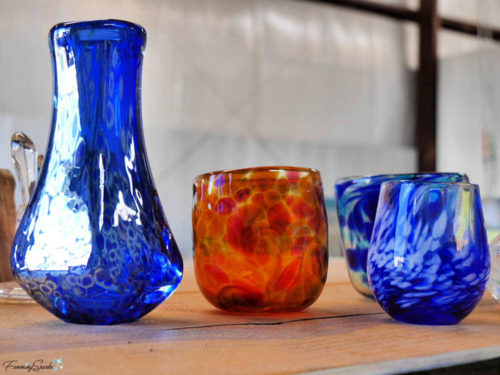 Blue Glass Pitcher and Glasses at Gilbert Glassworks.   @FanningSparks