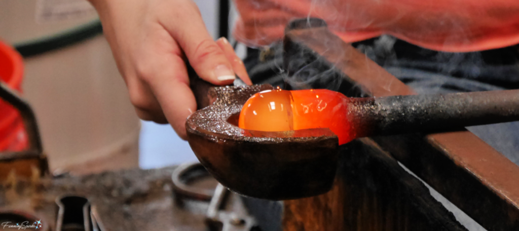 Shaping Molten Glass with Wooden Block at Gilbert Glassworks. @FanningSparks