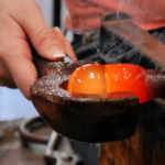 Shaping Molten Glass with Wooden Block at Gilbert Glassworks. @FanningSparks