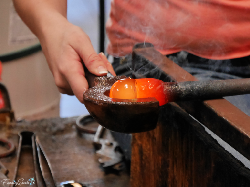 Shaping the Glass with a Wooden Block at Gilbert Glassworks.   @FanningSparks