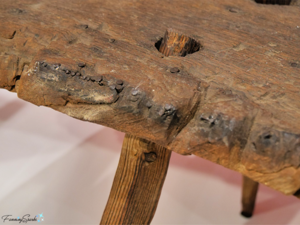 Nails in Carving Bench in History Center at John C Campbell Folk School.   @FanningSparks