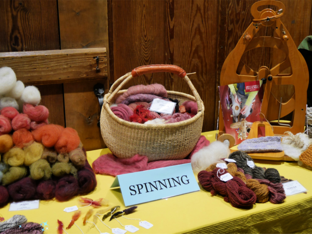 Spinning and Dyeing Class Display at Student Exhibit at John C Campbell Folk School.   @FanningSparks