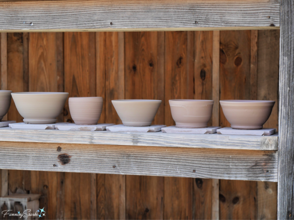 A Row of Thrown Bowls Dries Outside the Pottery Studio.   @FanningSparks