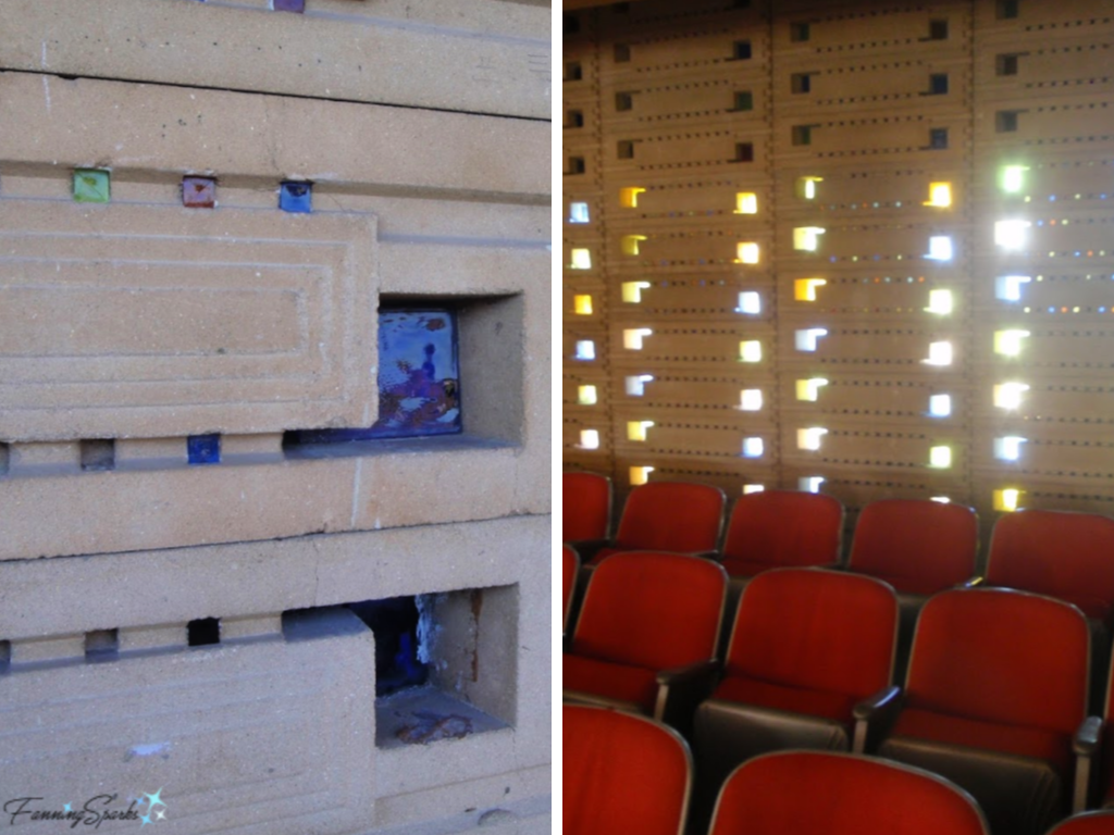 Colored Glass Squares in Concrete Walls of the Annie Pfierffer Chapel in Lakeland Florida by Frank Lloyd Wright.   @FanningSparks