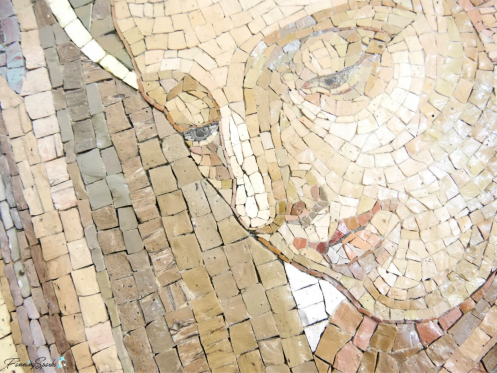 Closeup of Monk and Cross Mosaic at Studio Cassio in Rome Italy.   @FanningSparks