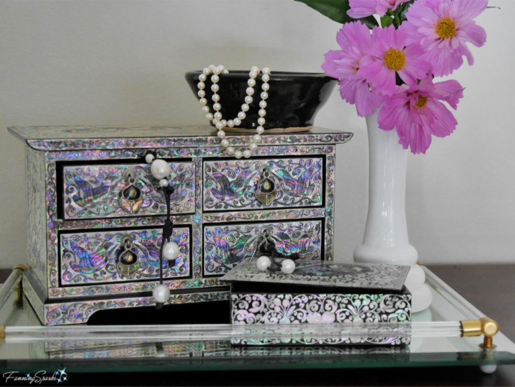 Cosmos with Mother of Pearl Inlaid Jewelry Boxes.  @FanningSparks