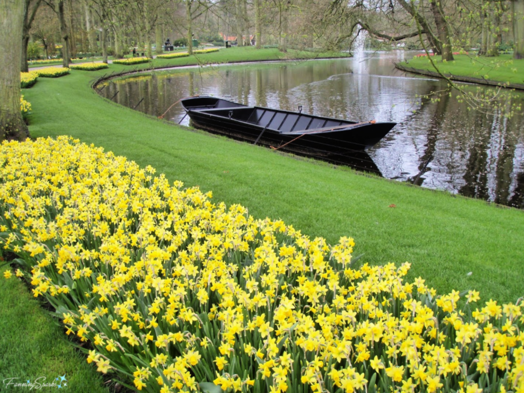 Daffodils with Canal Barge at Keukenhof in Lisse Netherlands   @FanningSparks