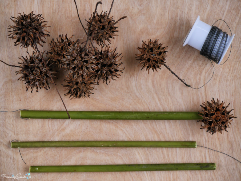 Wiring Sweetgum Fruits as Decorative Elements for AirBee-n-Bee House @FanningSparks
