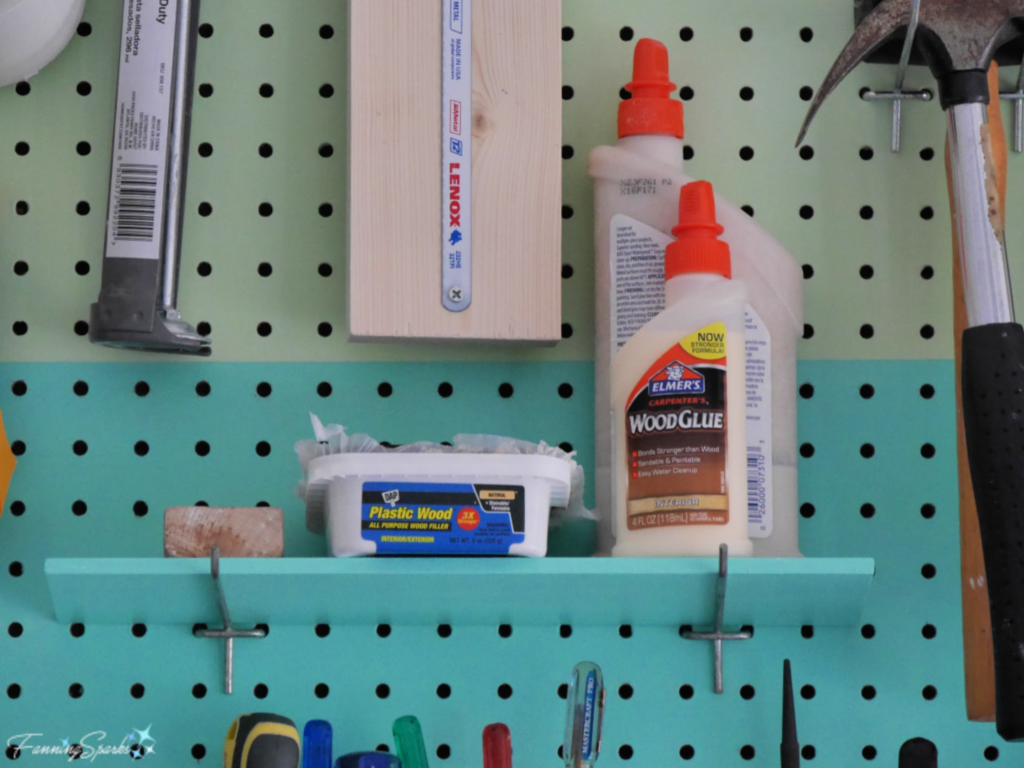 Tip 7 to Gussy Up a Workshop – Make Small Shelves.  @FanningSparks