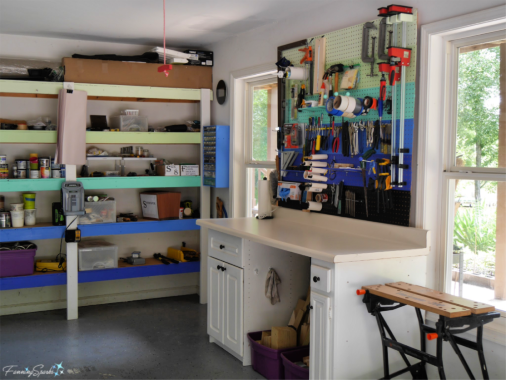 Our Gussied Up Workshop Along Garage Walls   @FanningSparks