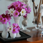 Thrifted Frame to Small Tray Displaying Vases of Cosmos @FanningSparks