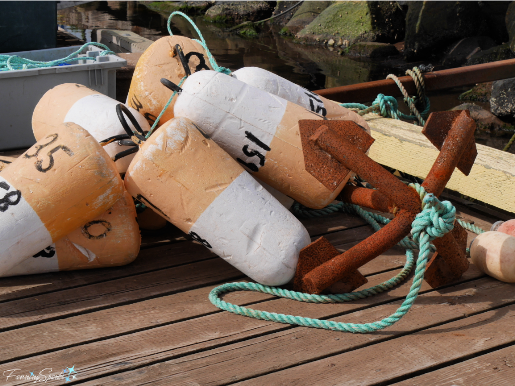 Bunch of Buff-Colored Buoys and Anchor in North Rustico   @FanningSparks