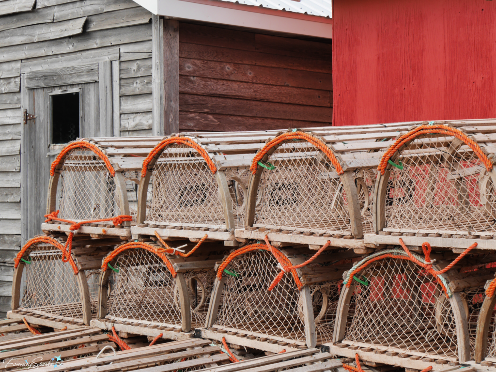 Stack of Orange-Coded Lobster Traps with Weathered Shed in North Rustico    @FanningSparks