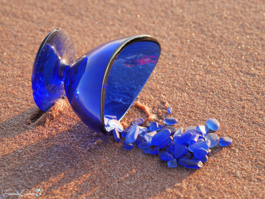 Blue Dish Spilling Blue Sea Glass Gems   @FanningSparks