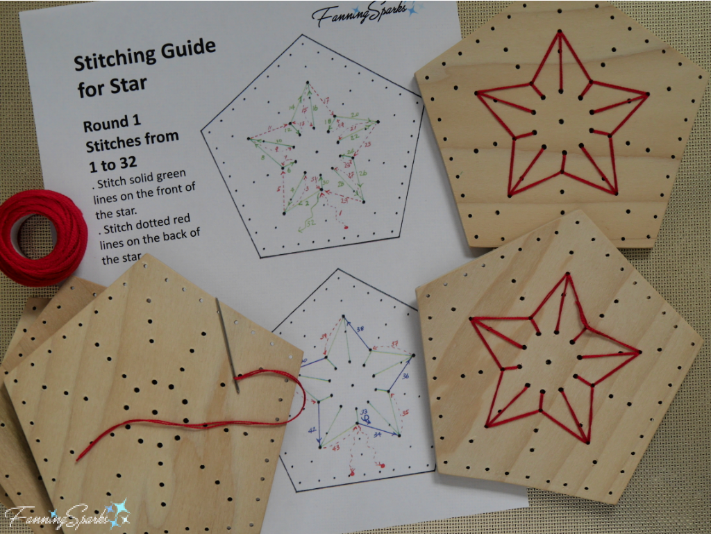 Front and Back of Stitched Stars for Stitched Wooden Bowl   @FanningSparks