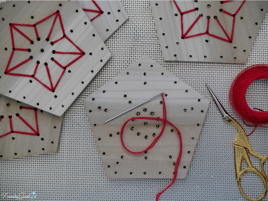 Stitch Stars on Wooden Pentagons   @FanningSparks