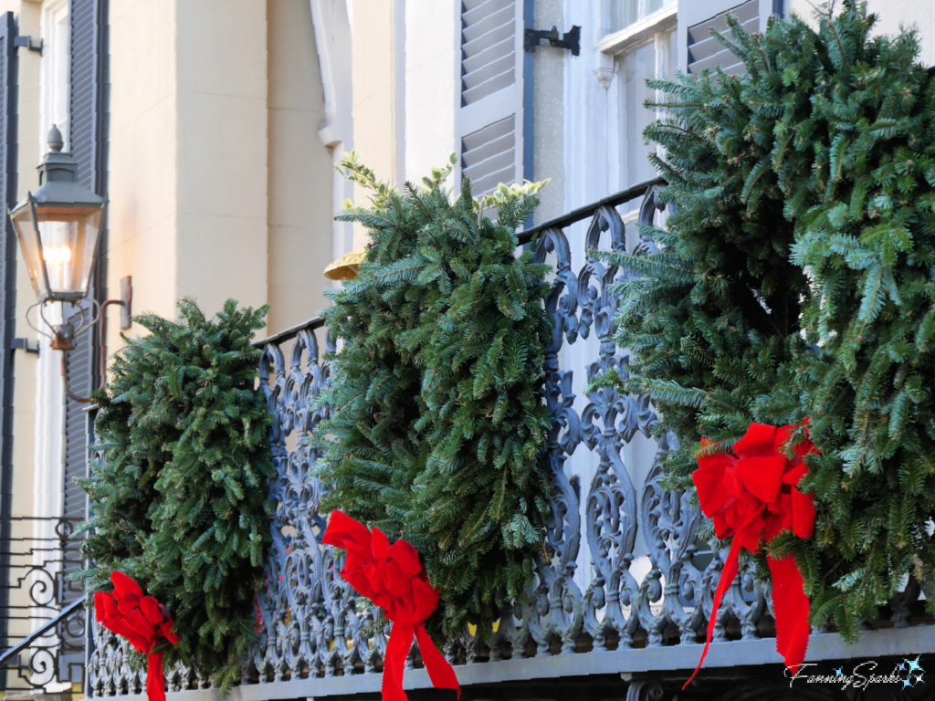Trio of Wreaths on Railing   @FanningSparks