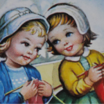 Two Girls Knitting Vintage Postcard @FanningSparks