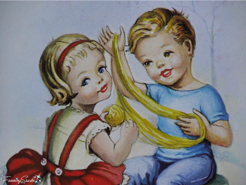 Girl and Boy Winding Yarn Vintage Postcard   @FanningSparks