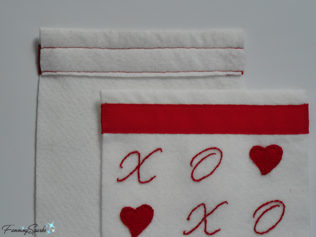 Ribbon and Casing Sewn to Panels for Valentine’s Pouch  @FanningSparks