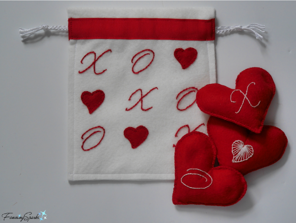 Finished Pouch Laid Out with Valentine’s Juggling Hearts   @FanningSparks