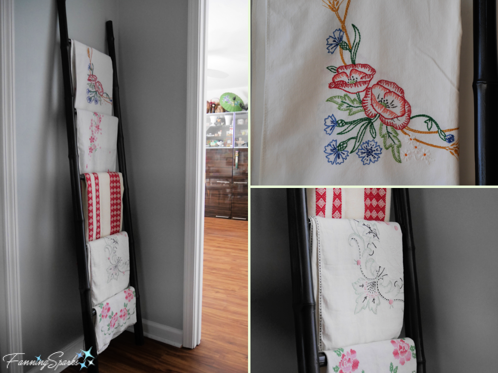 Ladder Displaying Vintage Textiles @FanningSparks