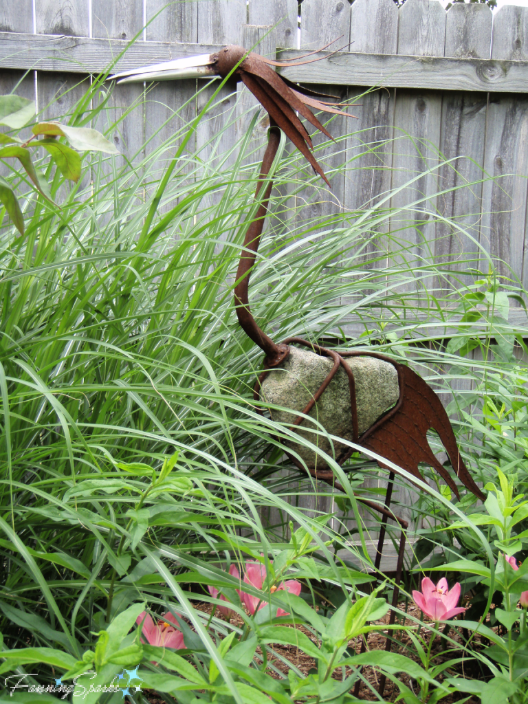 Metal and Stone Heron in Private Garden   @FanningSparks