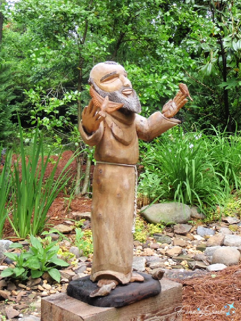 St Francis of Assisi Carved Wood Sculpture in Private Garden   @FanningSparks