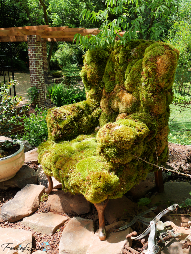 Moss-Covered Chair on Garden Tour in Madison GA   @FanningSparks