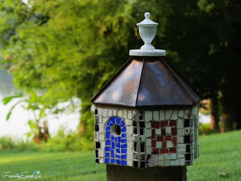 Blue Door on New Broken China Birdhouse   @FanningSparks