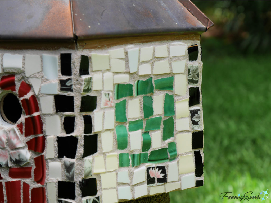 Green Window in New Broken China Birdhouse   @FanningSparks