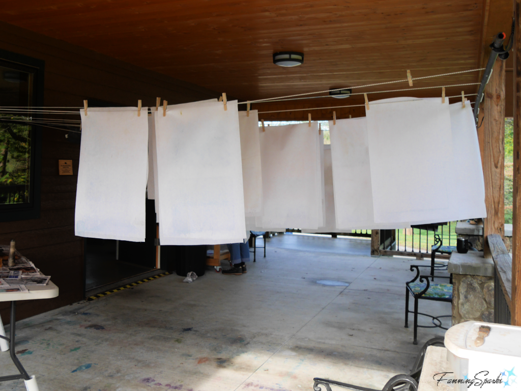 Handmade Paper Hanging to Dry in Book and Paper Arts Studio at John C Campbell Folk School   @FanningSparks