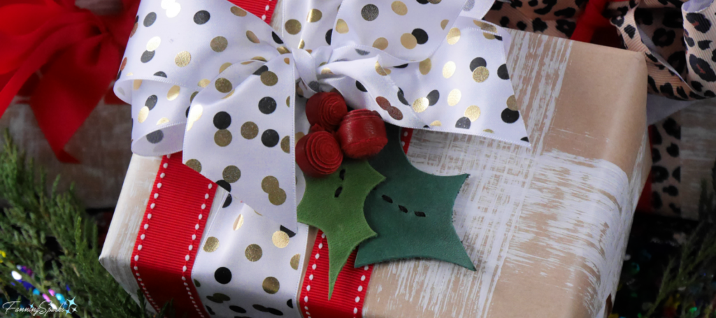 Festive Wrapped Gift with Leather Holly Topper @FanningSparks