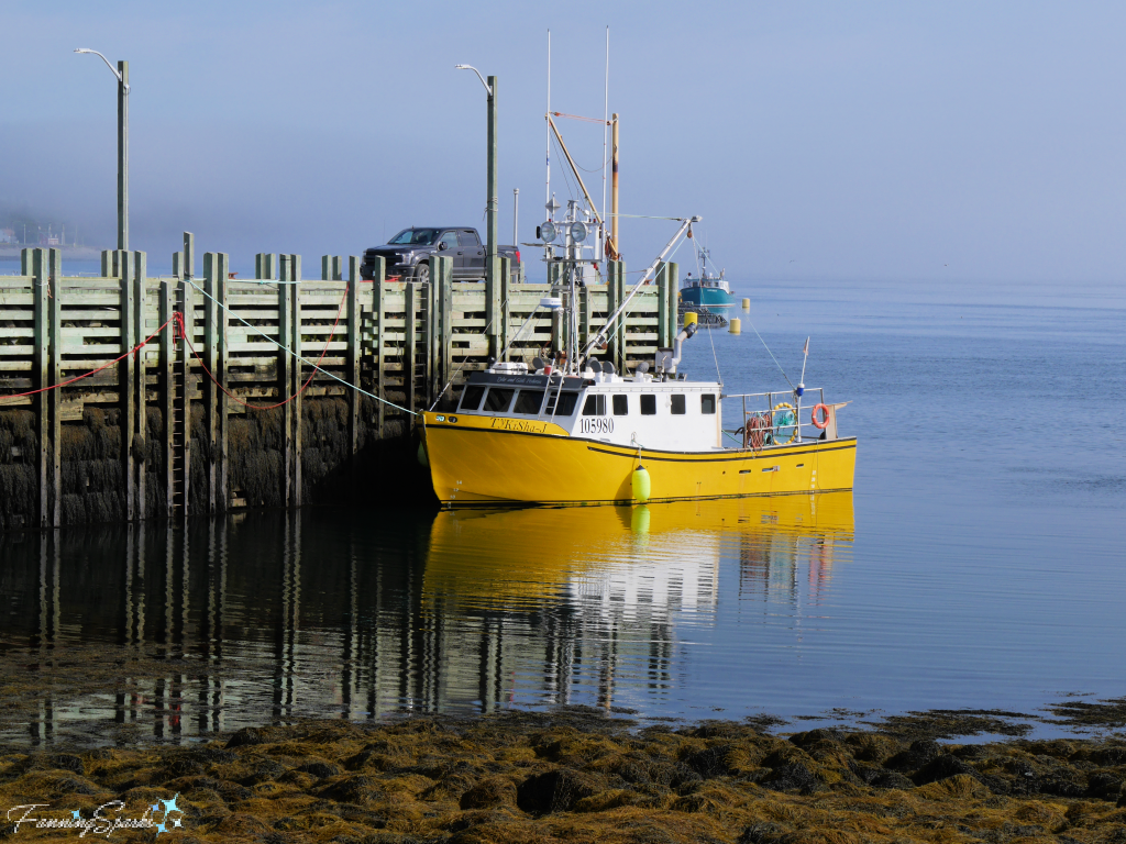 Yellow Fishing Boat at Wharf on Brier Island   @FanningSparks