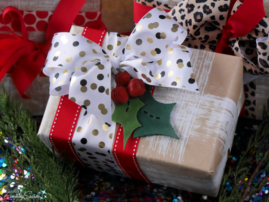 Leather Holly Leaves and Berries on Christmas Gift   @FanningSparks