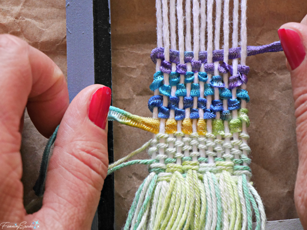 Weaving Decorative Yarn into DIY Woven Necklace   @FanningSparks