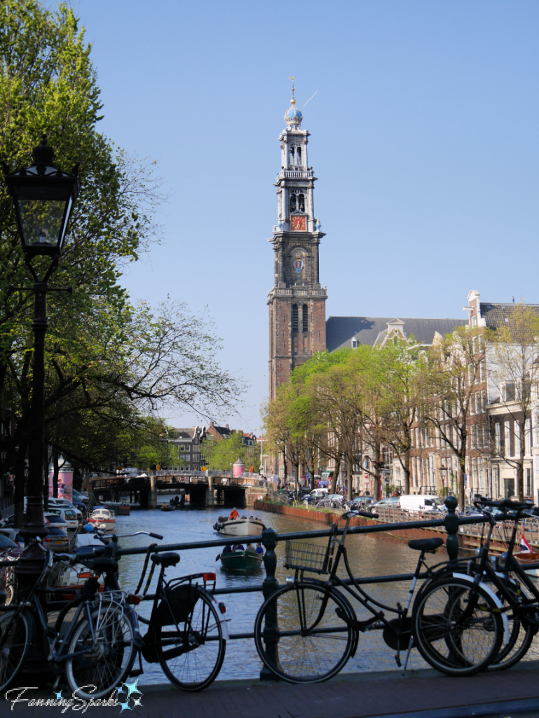 Bikes on Bridge before Westertoren in Amsterdam    @FanningSparks